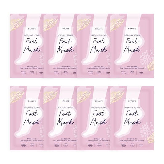 SpaLife Intensive Repair Soothing Foot Masks Enriched with Cica, Peppermint Oil, and Vitamin E (8 PACK)