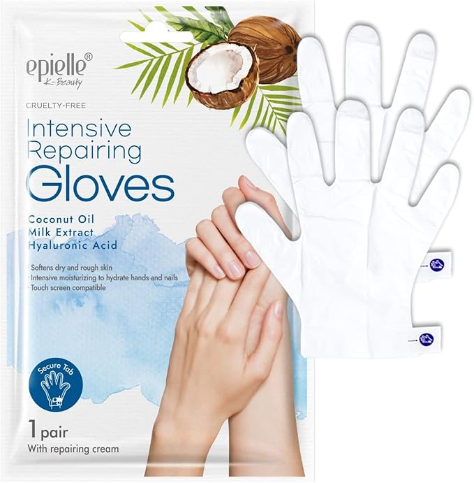 Epielle Intensive Repairing Hand Masks 6 Pairs, Deep Moisturizing Gloves for Dry, Cracked Hands, Repair with Coconut Oil & Milk Extract, Korean Skin Care, Spa Set, Self Care Gifts for Women
