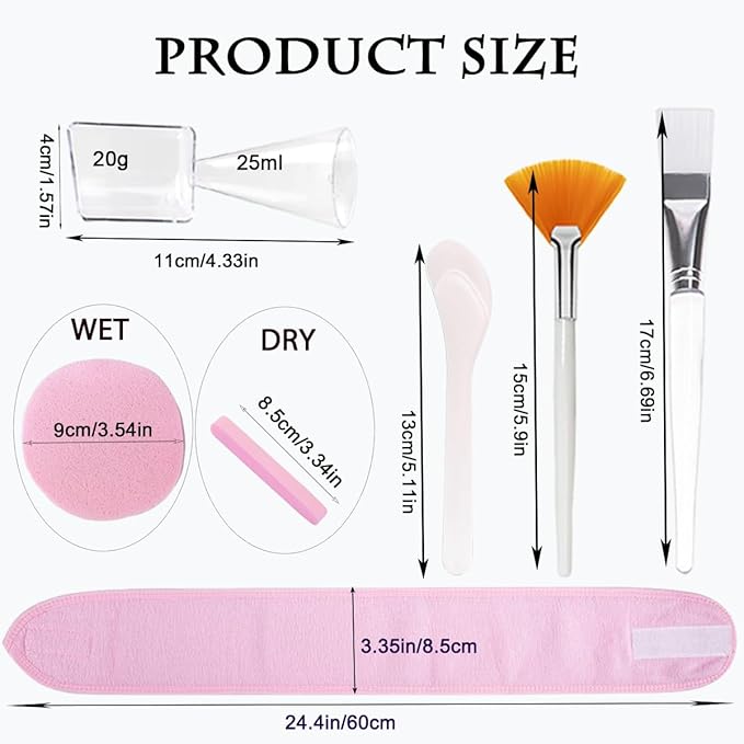 47 Pcs Esthetician Facial Supplies Kit: 5 Silicone & 5 Plastic Mask Mixing Bowls, 5 Headbands, 10 Brushes, 10 Spatulas, 10 Compressed Sponges, 2 Measuring Cups for Professional Spa & DIY Skincare