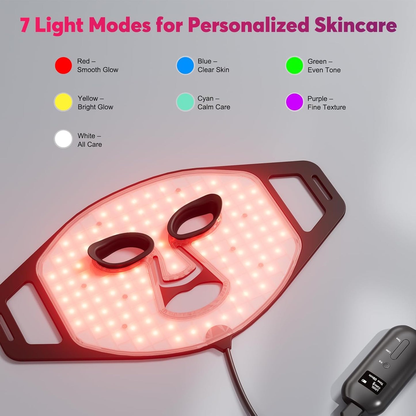 Red Light Therapy Face Mask – 7 Modes with Infrared, 432 LEDs, 5 Intensity Levels, Timer Control, Comfortable Silicone Light Mask for Home Skincare Routine