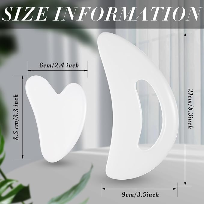 BBTO 2 Pcs Body Gua Sha Tool Large Resin Scraping Tools with Handle for Back, Neck, Face, Leg - Lymphatic Drainage, Cellulite Removal, Muscle Relief (White)