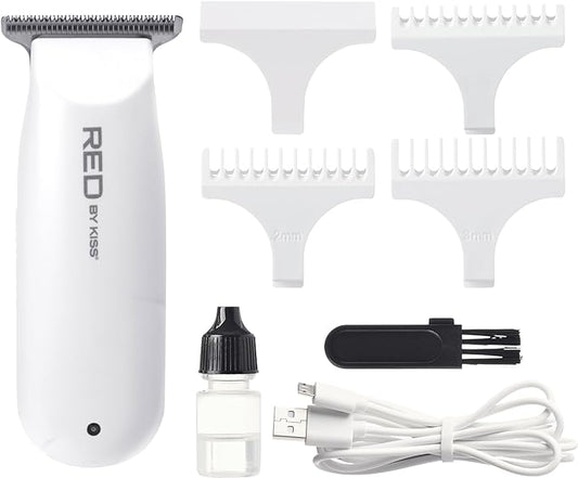 Red by Kiss Hair Clipper, Mini Cordless Hair Trimmer, Long Lasting Hair Cutting Kit, USB-C Rechargeable Haircut Beard Trimming Clippers for Men Women Kids, Portable Grooming Kit (White)