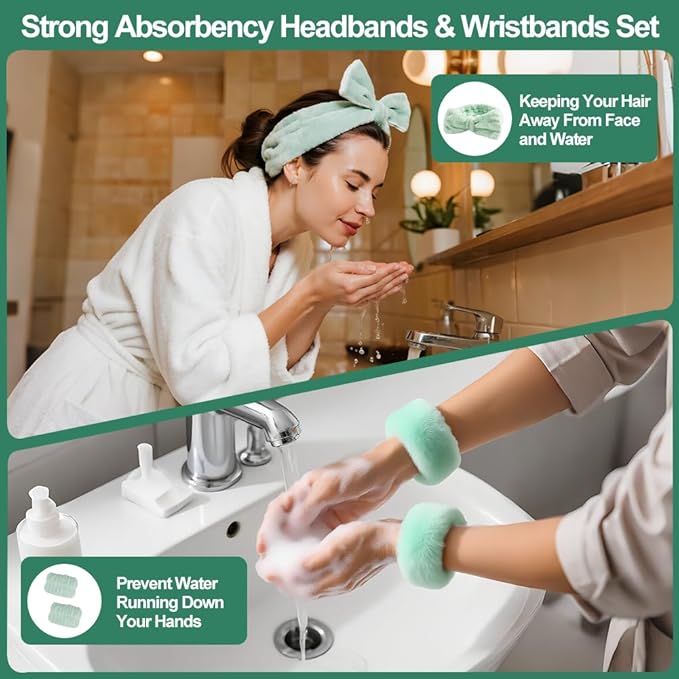 Face Bowl for Ice with Built-In Icetray, Facial Plunge Bowl with Face Wash Headband Wristband Set and Face Mask Brush Applicator, Silicone Ice Facial Foldable Washbasin,Ice Bath for Face (Green)