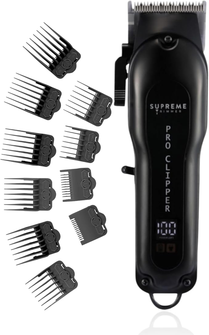 Supreme Trimmer Pro Clipper All Metal w/Taper Blade | 300 Min Run Time Professional Hair Clipper Set, Cordless Beard Trimmer | STC5030 Black