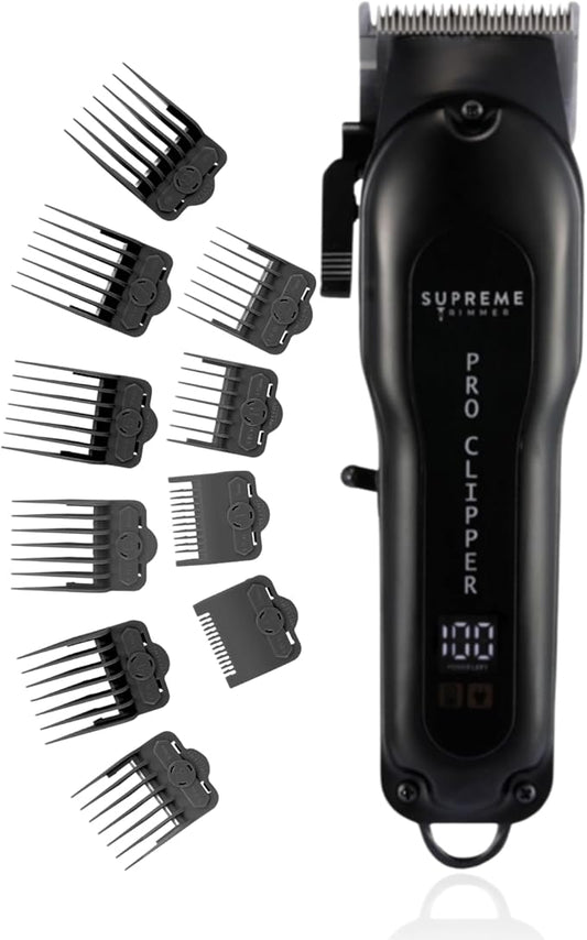 Supreme Trimmer Pro Clipper All Metal w/Taper Blade | 300 Min Run Time Professional Hair Clipper Set, Cordless Beard Trimmer | STC5030 Black