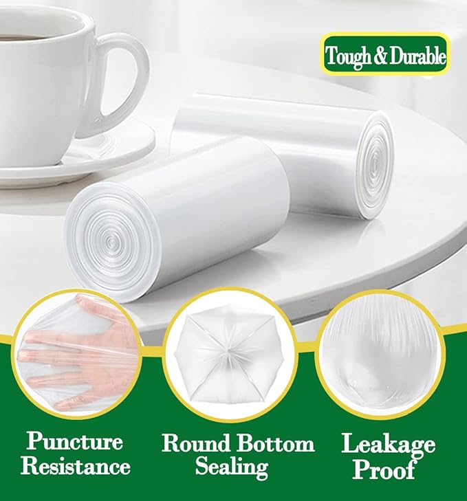 Hommaly 2.6 Gallon 120 pcs Small Clear Trash Bags, Strong 2.5 Gallon Garbage Bags, Bathroom Trash Can Bin Liners Unscented, Mini Plastic Bags for Office, Waste Basket Liner, Fit 6-10 Liters, 2-2.6 Gal