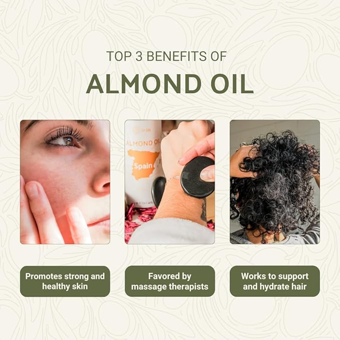 Sweet Almond Oil - for Skin and Hair - Carrier Oil for Essential Oils Mixing - From EIR Oils' Farm in Mallorca, Spain - 1 Gallon