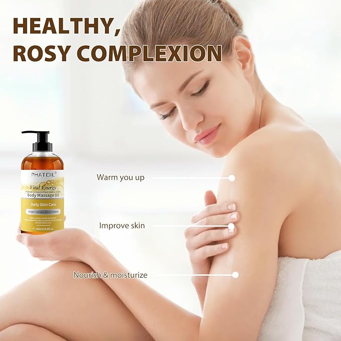 Ginger Oil Ginger Body Massage Oil for Gua Sha, with Lemon,Juniper Berry, 260ML Large Bottle Warming Body Oil for Spa, Lymphatic Drainage, Muscle(8.8oz)