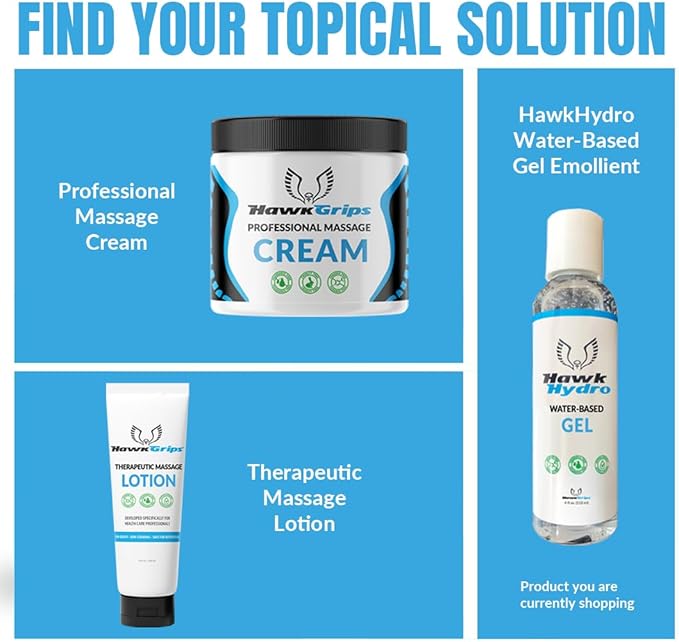 HawkHydro 4oz Water-Based Massage Emollient Gel, Professional Muscle Scraping Gel, Skin Emollient, Deep Tissue, Pack of 1