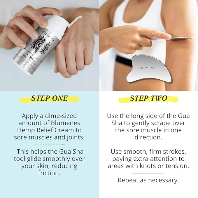 Blumenes - Traditional Gua Sha Tool & 10,000 mg Relief Cream - Post Workout Joint & Muscle Relaxation - Natural Topical Cream for Comfort & Soothing Massager Relief Bundle - 2-in-1 Bundle