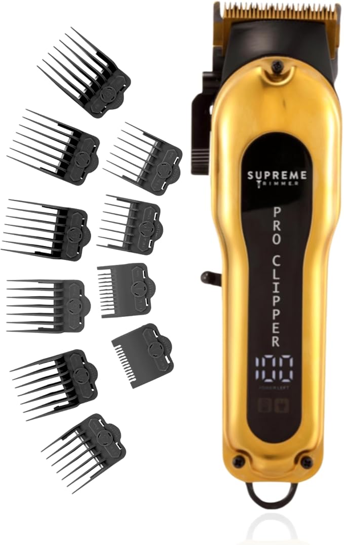 Supreme Trimmer Pro Clipper All Metal w/Fade Blade | 300 Min Run Time Professional Clipper Set, Cordless Beard Trimmer | STC5030 Gold
