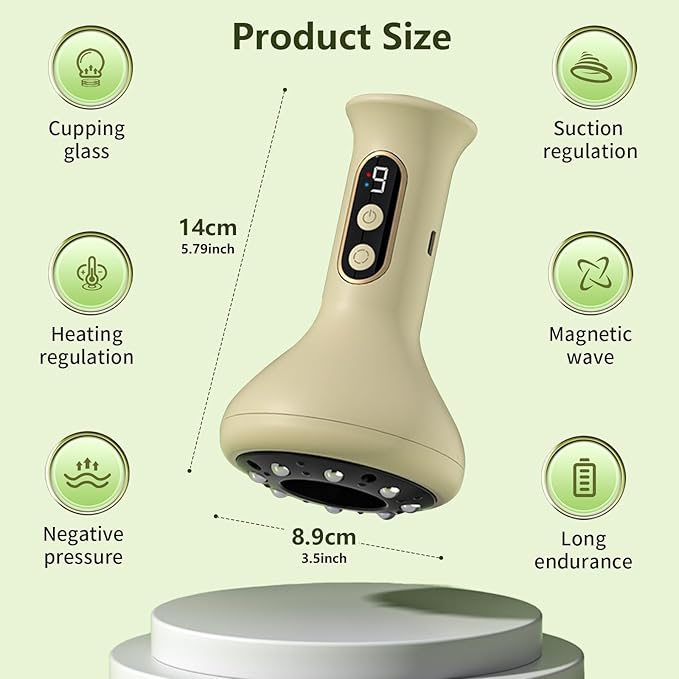 2 in 1 Handheld Gua Sha & Cupping Massager - 9 Modes Electric Vacuum Suction for Muscle Recovery, Body Sculpting Massage, Cordless Rechargeable for Back, Legs, Arms