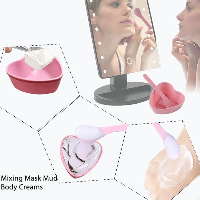 15 Sets Plastic Heart Shaped Facial Mask Mixing Bowl, Pink Facemask Bowl DIY Skin Care Mixing Tool Kit with Spatulas for Mud Masks, Home Salon, and Beauty Salon Use, Face Mask Applicator Tool(15 Pcs)