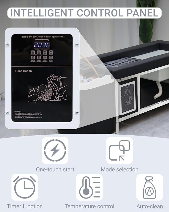 Head Spa Bed with Moxibustion & Heated Gua Sha Panels & Footbath, Massage Table Shampoo Bed Headspa Equipment with Fumigation and Water Cycle Hair Care (Foot Basin & Moxibustion)