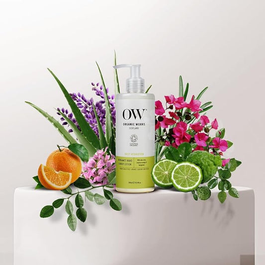 Organic Works Daily Hydration Hand and Body Lotion - Enriched with Vitamin E and C, Shea Butter Lotion for All Skin Types - Bergamot - 10.14 oz