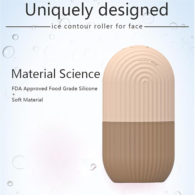 Ice Face Roller, Reusable Silicone Mold Face Massage Eye Facial Beauty Skin Care Tools Apply Ice for Shrink Pores Anti Wrinkle Reduce Puffiness Improve Skin Elasticity, Striped, Brown