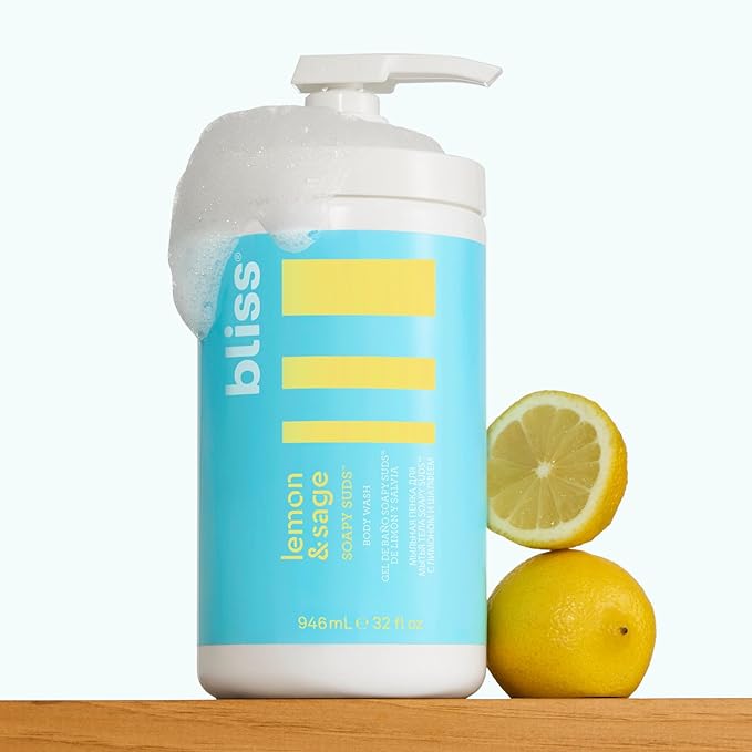 Bliss Soapy Suds Body Wash - Lemon and Sage - 32 Fl Oz - Gentle and Hydrating for Supremely Soft Skin - Paraben Free - Vegan & Cruelty Free