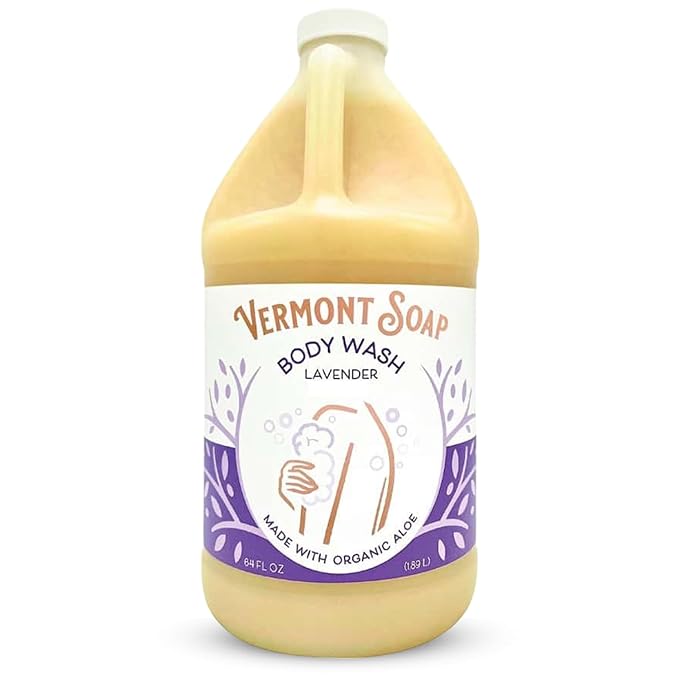 VERMONT SOAP Natural Body Wash with Shea Butter, Mild Gel Body Wash for Moisturizing and Soothing Skin, Fragrance Free Body Wash for Women & Men (Lavender, 64oz)