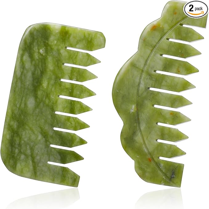 Geiserailie 2 Pieces Jade Combs Massage Stone Hair Gua Sha Scraping Scalp Comb Facial Massage Tool Multifunctional Handheld Head Tools Head Caring Therapy Mother's Day Gift(Stylish Style)