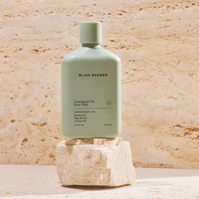 Blind Barber Lemongrass Tea Body Wash for Men - Sulfate-Free Body Soap with Lemongrass Scent - Leaves Skin Clean & Hydrated - Paraben-Free & Cruelty-Free, No Artificial Dyes (12 Fl oz)