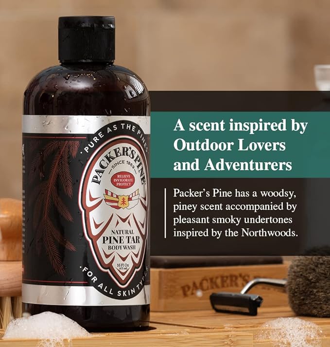 Packer's Pine Tar Body Wash | Soothing Mens Shower Gel For Psoriasis Relief | Made With Natural Pine Tar and Pine Oils | Paraben & Sulfate-Free, 16 fl oz