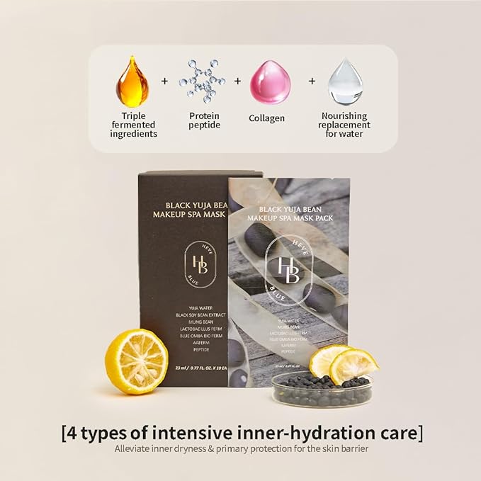 Black Yuja Bean Makeup Spa Mask Pack 10ea - 0.8 Fl. Oz of Ampoule Per Sheet, Nourishing, Sensitive Skin, Korean Skincare, Aesthetic, Moisturizing, Vegan, Hypoallergenic, K-Beauty