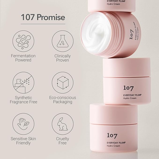 107 EVERYDAY PLUMP Hydro Cream, Lightweight Face Moisturizer with Probiotics, Squalane, and Fermented Ginseng, Hydrates, Nourishes, and Enhances Skin's Radiance and Softness (1.7 fl oz)