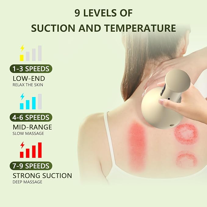 2 in 1 Handheld Gua Sha & Cupping Massager - 9 Modes Electric Vacuum Suction for Muscle Recovery, Body Sculpting Massage, Cordless Rechargeable for Back, Legs, Arms