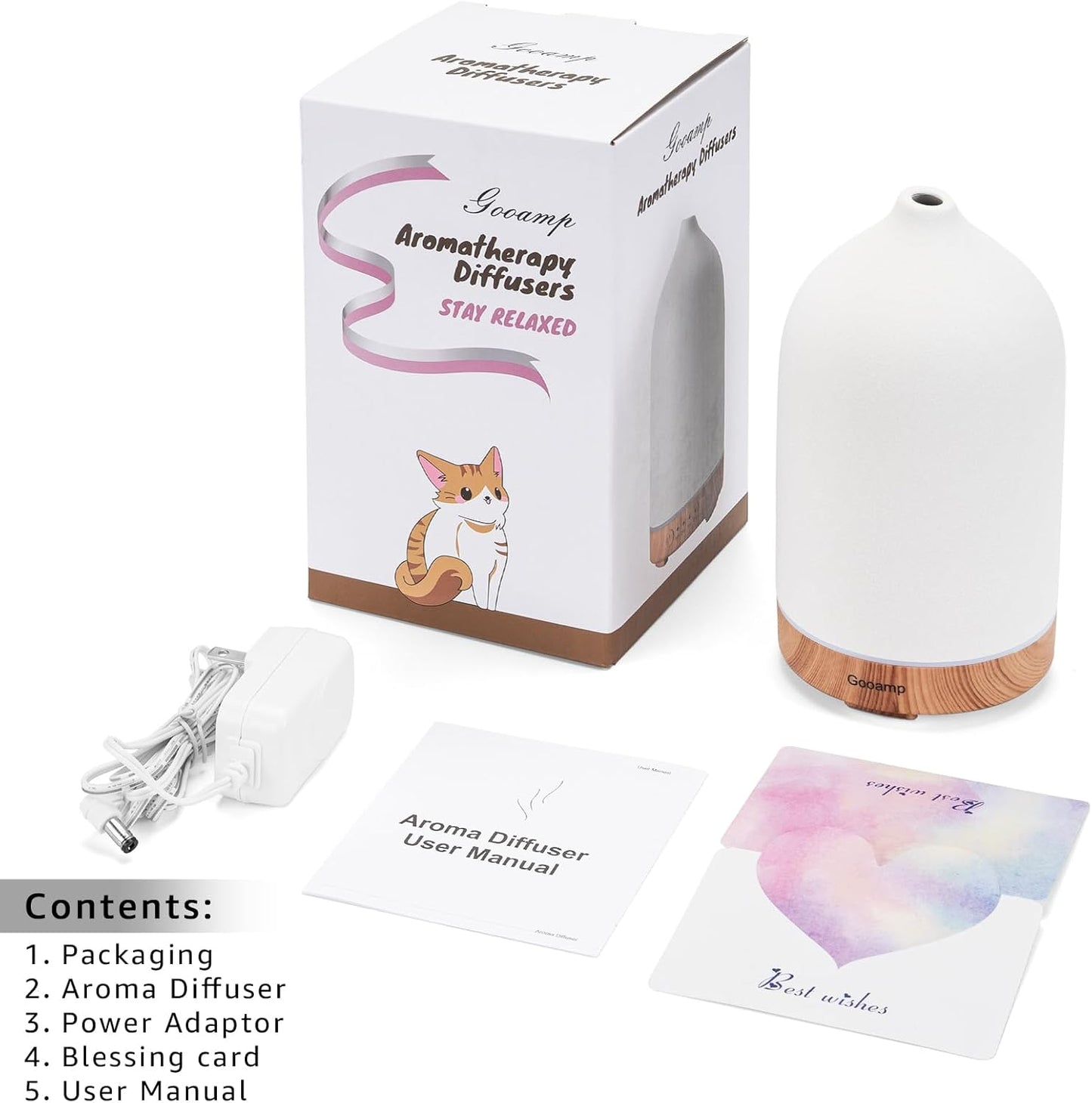 200ML Ceramic Essential Oil Diffuser - Ultrasonic Aromatherapy & Humidifier with 7-Color LED Lights, Auto Shut-Off, Wood Grain Base, 1H/3H/6H Timer | Scent for Home, Office, Yoga