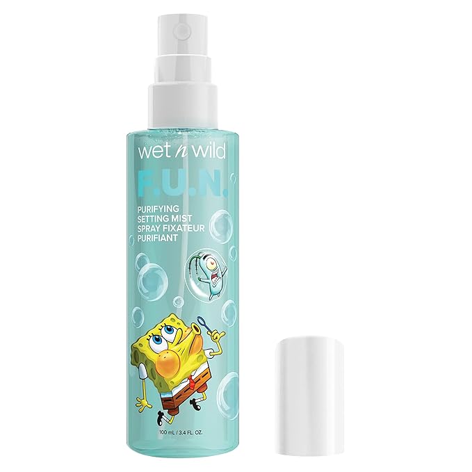 wet n wild SpongeBob SquarePants Purifying Setting Mist, 2-in-1 Face Cleanser & Makeup Setting Spray with Niacinamide & Centella - F.U.N. Edition