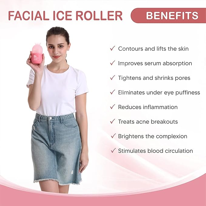 Cube Ice Roller for Face, Ice Facial Roller for Eyes Neck Naturally Tone and Tighten Skin, De-puff Eye Bags, Add a Healthy Glow Cryotherapy Enhance Skin Elasticity (Light Pink）