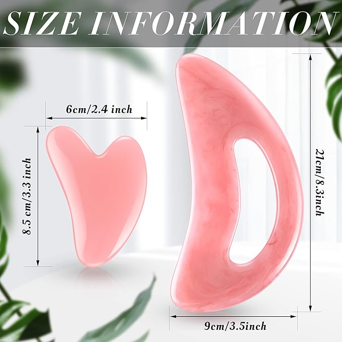 BBTO 2 Pcs Body Gua Sha Tool Large Resin Scraping Tools with Handle for Back, Neck, Face, Leg - Lymphatic Drainage, Cellulite Removal, Muscle Relief (Pink)