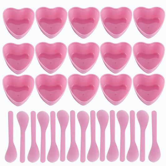 15 Sets Plastic Heart Shaped Facial Mask Mixing Bowl, Pink Facemask Bowl DIY Skin Care Mixing Tool Kit with Spatulas for Mud Masks, Home Salon, and Beauty Salon Use, Face Mask Applicator Tool(15 Pcs)