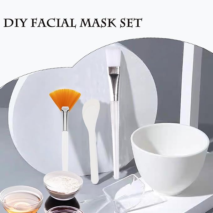 47 Pcs Esthetician Facial Supplies Kit: 5 Silicone & 5 Plastic Mask Mixing Bowls, 5 Headbands, 10 Brushes, 10 Spatulas, 10 Compressed Sponges, 2 Measuring Cups for Professional Spa & DIY Skincare