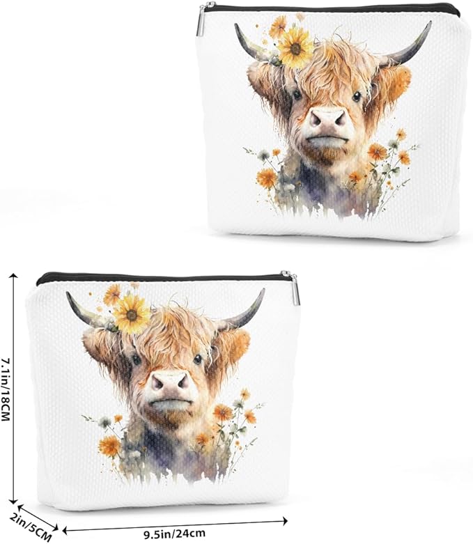 Western cosmetic bag highland cow