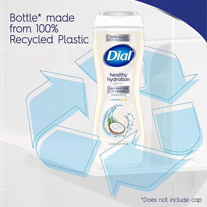 Dial Body Wash, Healthy Hydration, Coconut Milk plus Vitamin E, 16 fl oz (Pack of 4)