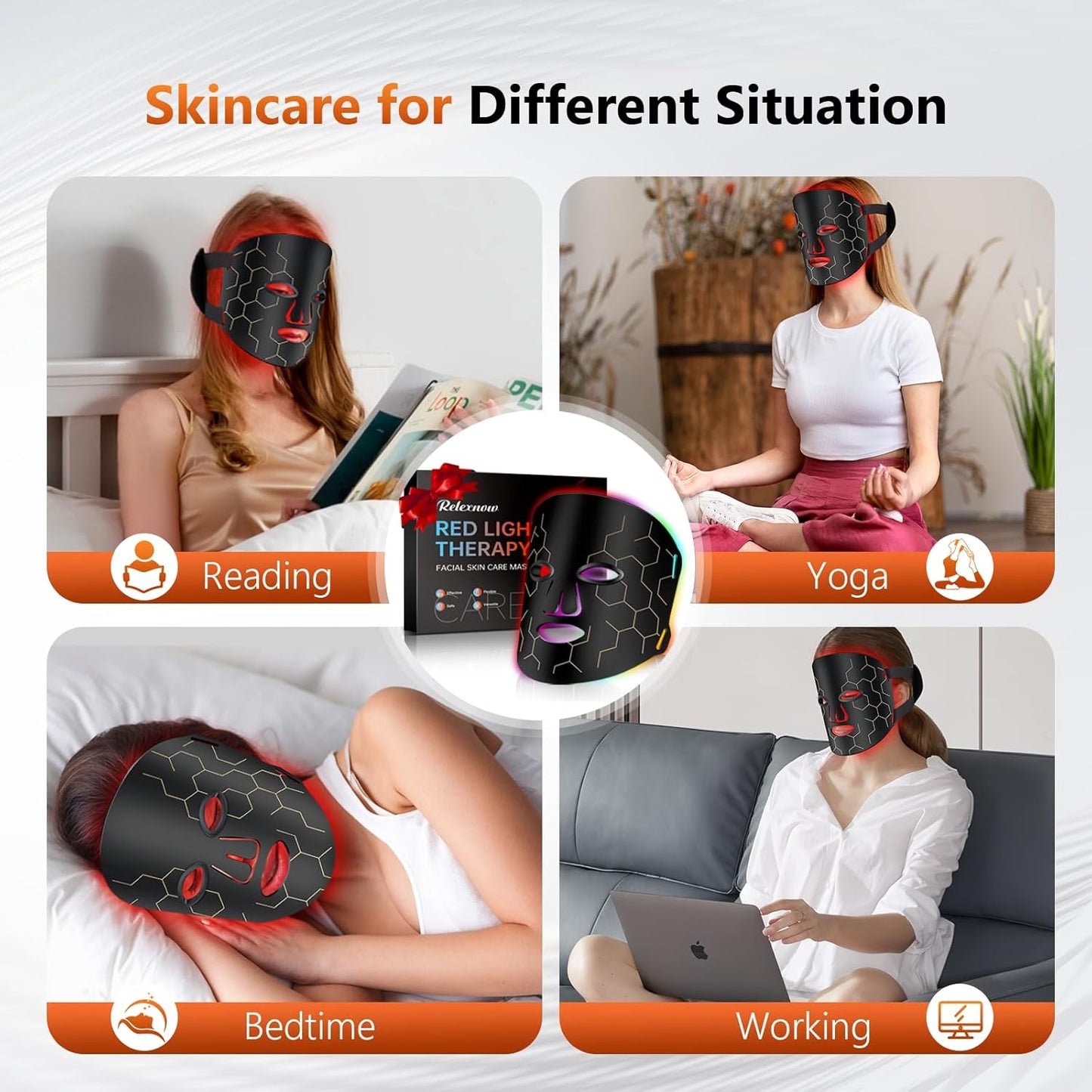 LED Fcae Mask Light Therapy, 8 Modes 288 Beads Red Light Therapy for Face, Portable Remote Timer, 630nm & 850nm Infrared Therapy Mask for Anti-Aging, Skin Rejuvenation at Home