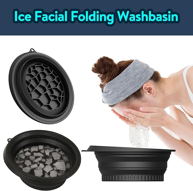 Silicone Face Bowl for Ice with Built-in Icetray,Ice Facial Folding Washbasin,Foldable and Portable Ice Bath Face Bowl for Skin Tightening, Acne Relief,Facial Plunge Bowl (Green)