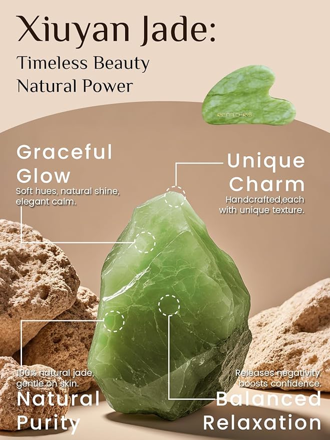 Rena Chris Gua Sha Facial Tools, Jade Guasha Tool for Acupuncture, Manual Massage Tool for Jawline Sculpting and Puffiness Reducing, Gua Sha Facial Massage Tool, Skin-Care Gift
