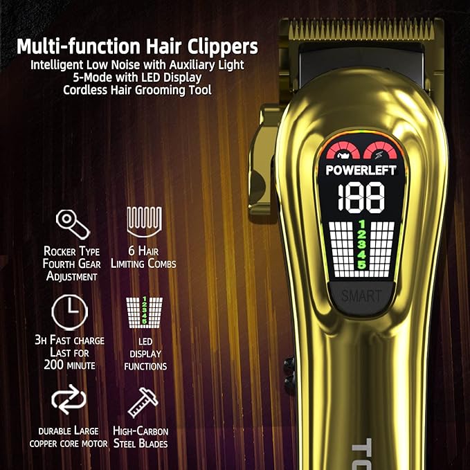 Hair Clippers for Men Professional Hair Trimmer for Men Cordless&Corded Barber Clippers for Hair Cutting & Grooming.Rechargeable Hair Trimmer Kit for Household (Golden)