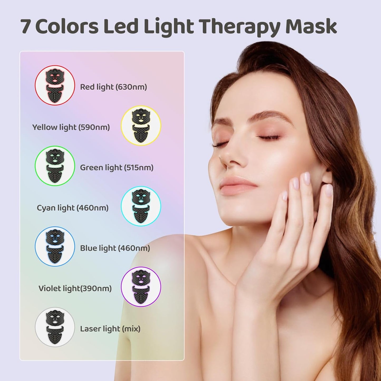 Yahi Red Light Photon Facial & Neck Mask with Remote Control, 7 Custom Modes with Infrared, Portable & Rechargeable with Timer for Home Use, 175 High-Density Light Beads, Black