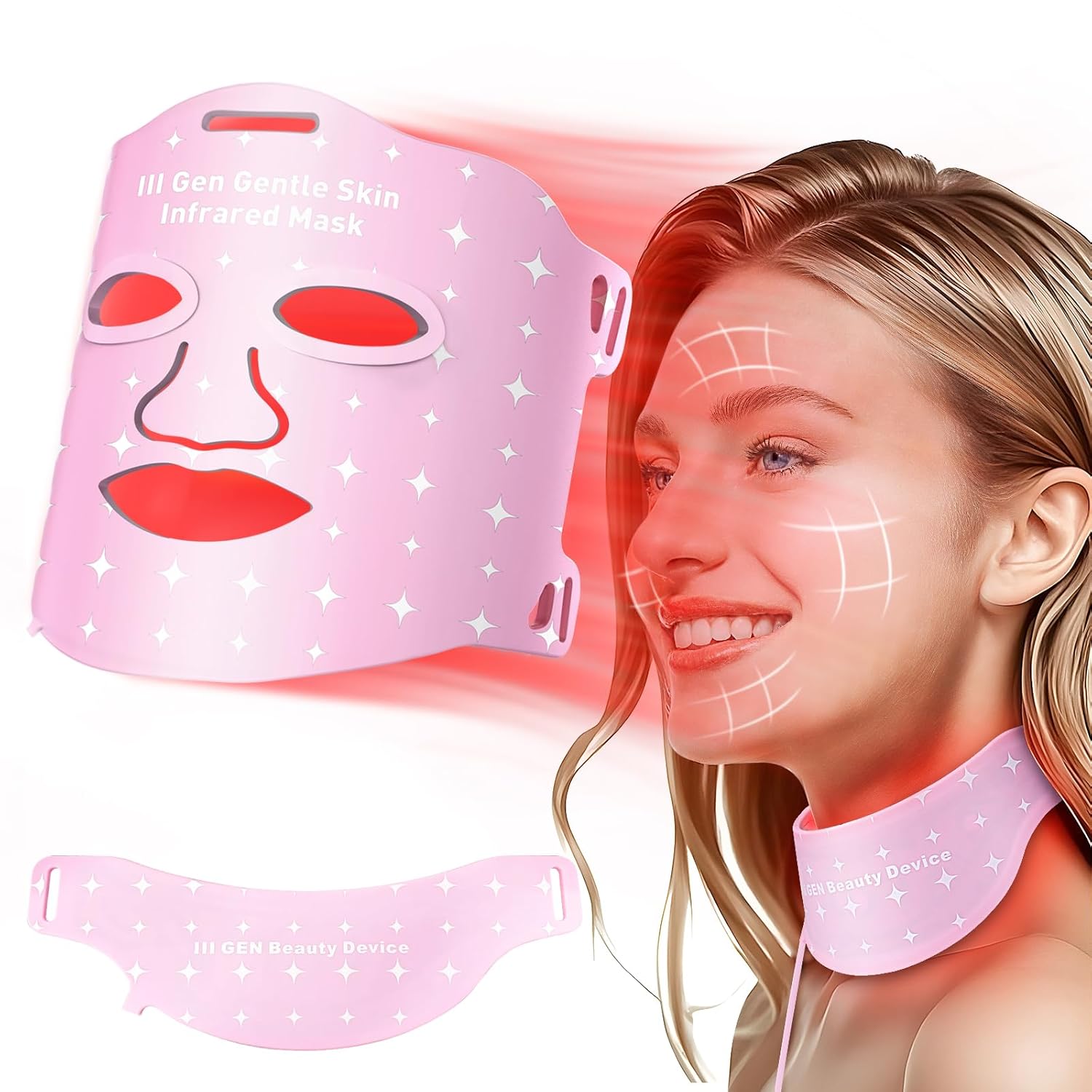 Red Light for Face,Red Light Mask For Face And Neck Women,25°C-32°C Heated Infrared Face Mask,Anti-Aging Infrared,LED 940nm IR