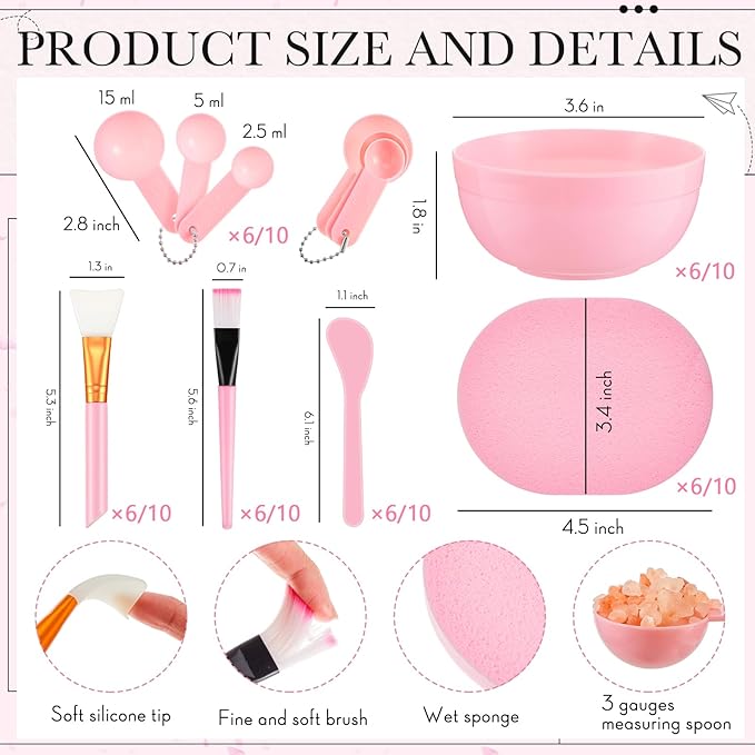 100 Pcs Spa Party Supplies for Women Pink Facial Mask Bowl Set with Facial Mask Bowls Spatula Brush Puff Measuring Scoop Basin Mirror Air Cushion Comb Headband Spa Birthday Party Favor