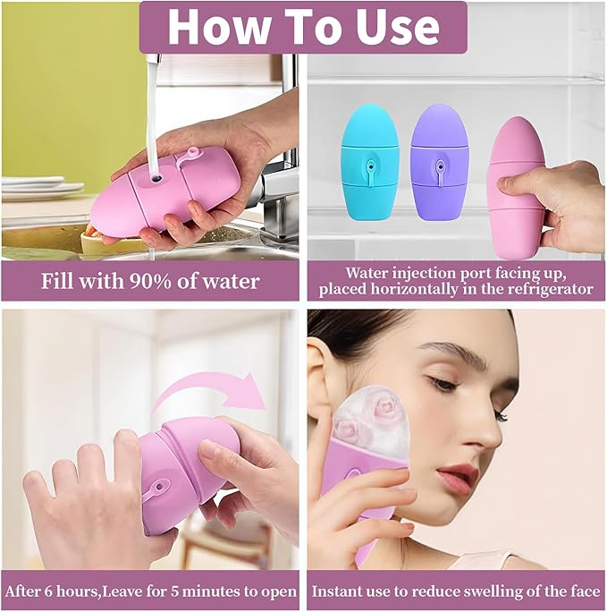 Ice Roller for Face and Eye Massager for Face, Eyes and Neck Naturally Conditioning and Skin Care,De-Puff Eye Bags,Reduce Migraine Pain,Reusable Massage Silicone Ice Mold (Pink)