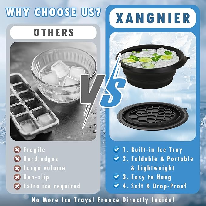 Foldable Face Ice Bath Bowl, Face Bowl for Ice With Built-in Ice Tray, Collapsible Silicone Facial Ice Bath Bowl for Cold Plunge Therapy, Skin Tightening, Travel Cold Bath Spa Tool, Black