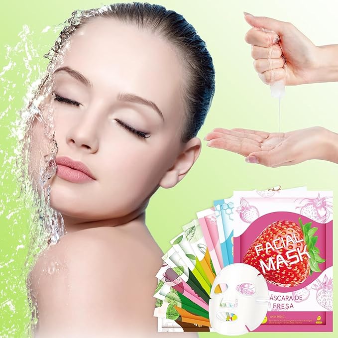 30 Sheets Face Masks Skincare, Hydrating Variety Face Mask For Sensitive Skin, Moisturising Sheet Mask for Women, Soothe Facial Masks for All Skin Types, Fruit Sheet Face Mask Skincare for Spa