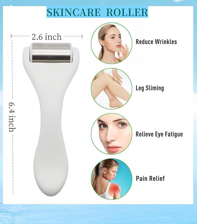 Pro Cryotherapy Ice Roller and Massage Stick for Face & Body - Stainless Steel Facial Massager Reduces Puffiness, Migraines & Sunburn Relief | Spa-Quality Self Care Gifts for Women/Men