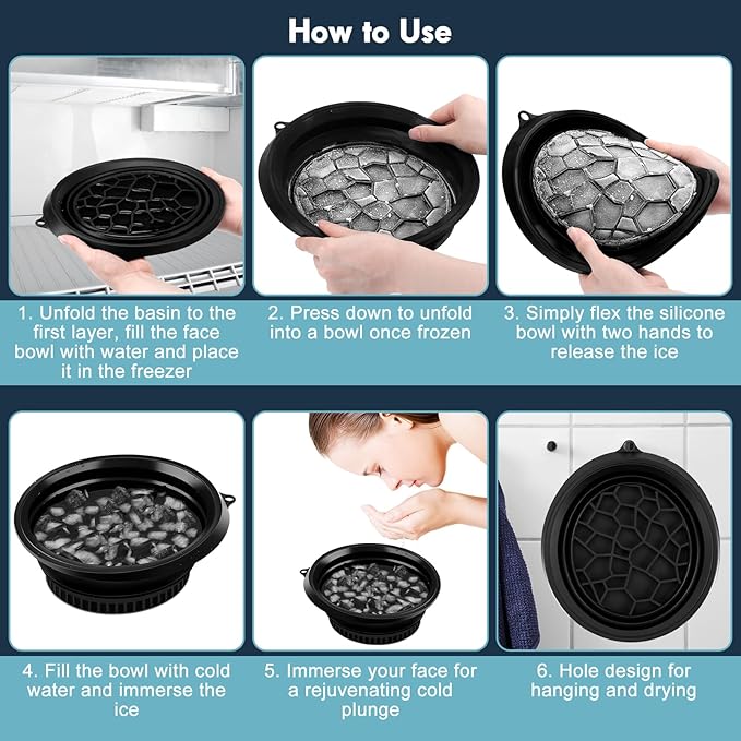 Welltop Face Bowl for Ice, Collapsible Silicone Facial Plunge Bowls with Built-in Icetray, Portable Face Ice Bath Bowl ice Facial Folding Washbasin for Cold Plunge Therapy & Facial Skincare