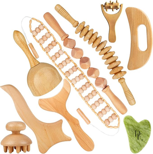 10-in-1 Wood Therapy Massage Tools – Lymphatic Drainage Massager Maderoterapia Kit Wooden Massager Body Sculpting Tools for Muscle Pain Relief - Wood Therapy Tools for Body Contouring and Shaping