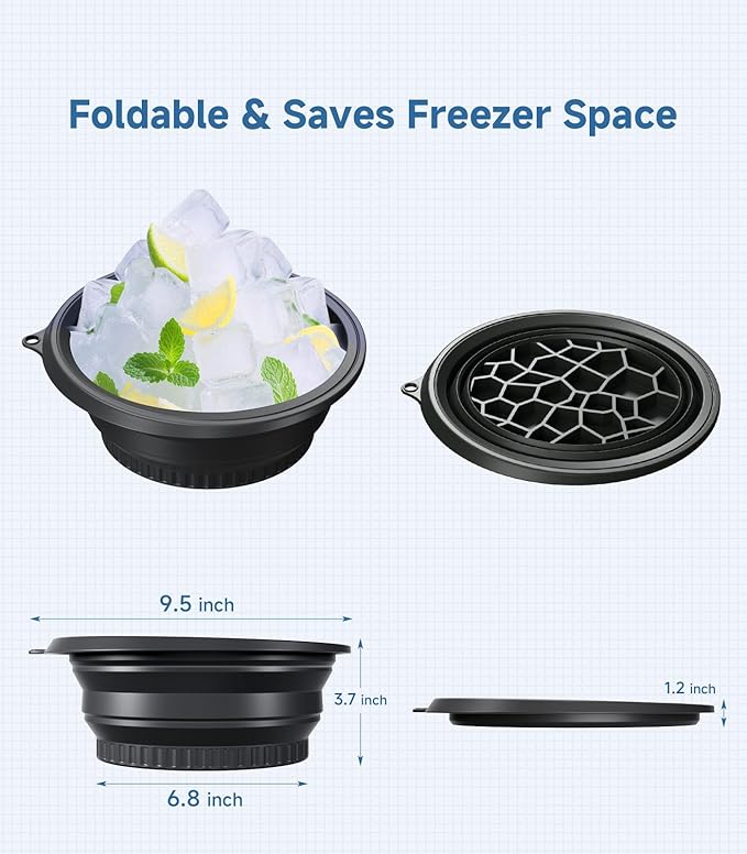 Face Bowl for Ice with Built-in Ice Tray – Collapsible Silicone Facial Ice Bath Bowl for Cold Plunge Therapy, Skin Tightening & Acne Relief – Portable Spa Tool for Home & Travel(Black)